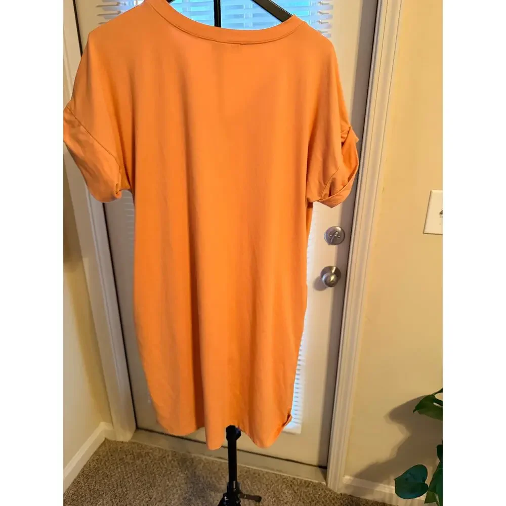 3 for $9 Zenana Peach T Shirt Dress M EUC Cuffed short sleeve - Picture 2 of 7
